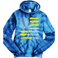 Us Flag Distressed Husband Daddy Protector Hero Cool Father Great Gift Tie Dye Hoodie