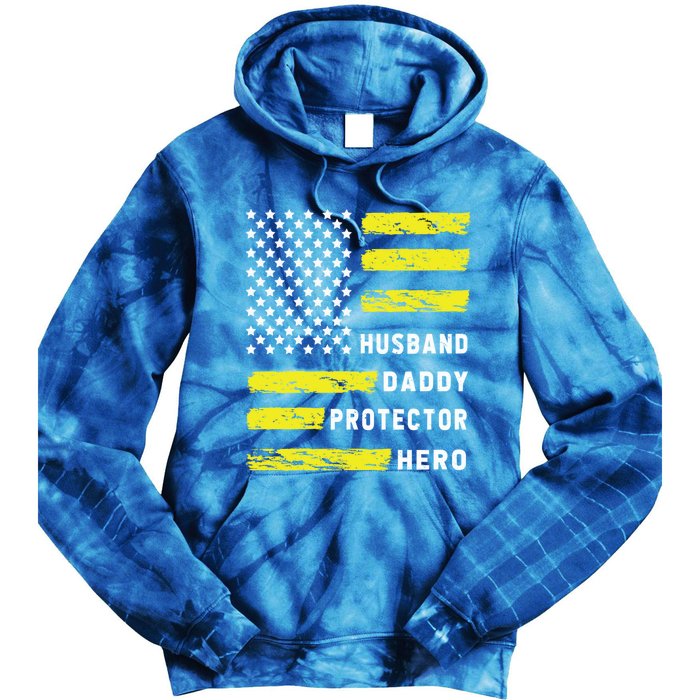 Us Flag Distressed Husband Daddy Protector Hero Cool Father Great Gift Tie Dye Hoodie