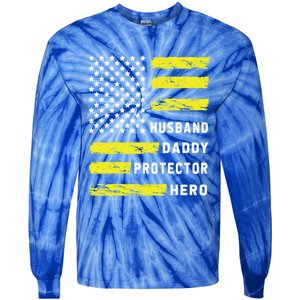 Us Flag Distressed Husband Daddy Protector Hero Cool Father Great Gift Tie-Dye Long Sleeve Shirt