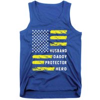 Us Flag Distressed Husband Daddy Protector Hero Cool Father Great Gift Tank Top