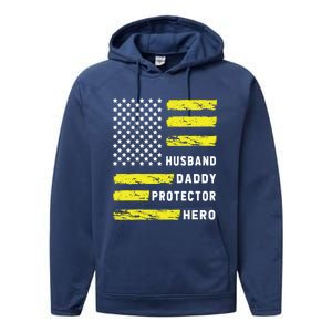 Us Flag Distressed Husband Daddy Protector Hero Cool Father Great Gift Performance Fleece Hoodie