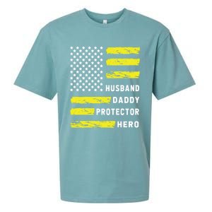 Us Flag Distressed Husband Daddy Protector Hero Cool Father Great Gift Sueded Cloud Jersey T-Shirt