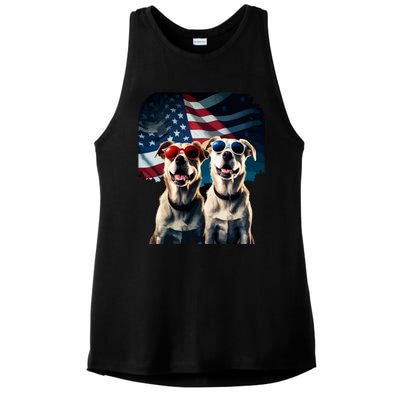 Usa Flag Dog Ladies PosiCharge Tri-Blend Wicking Tank