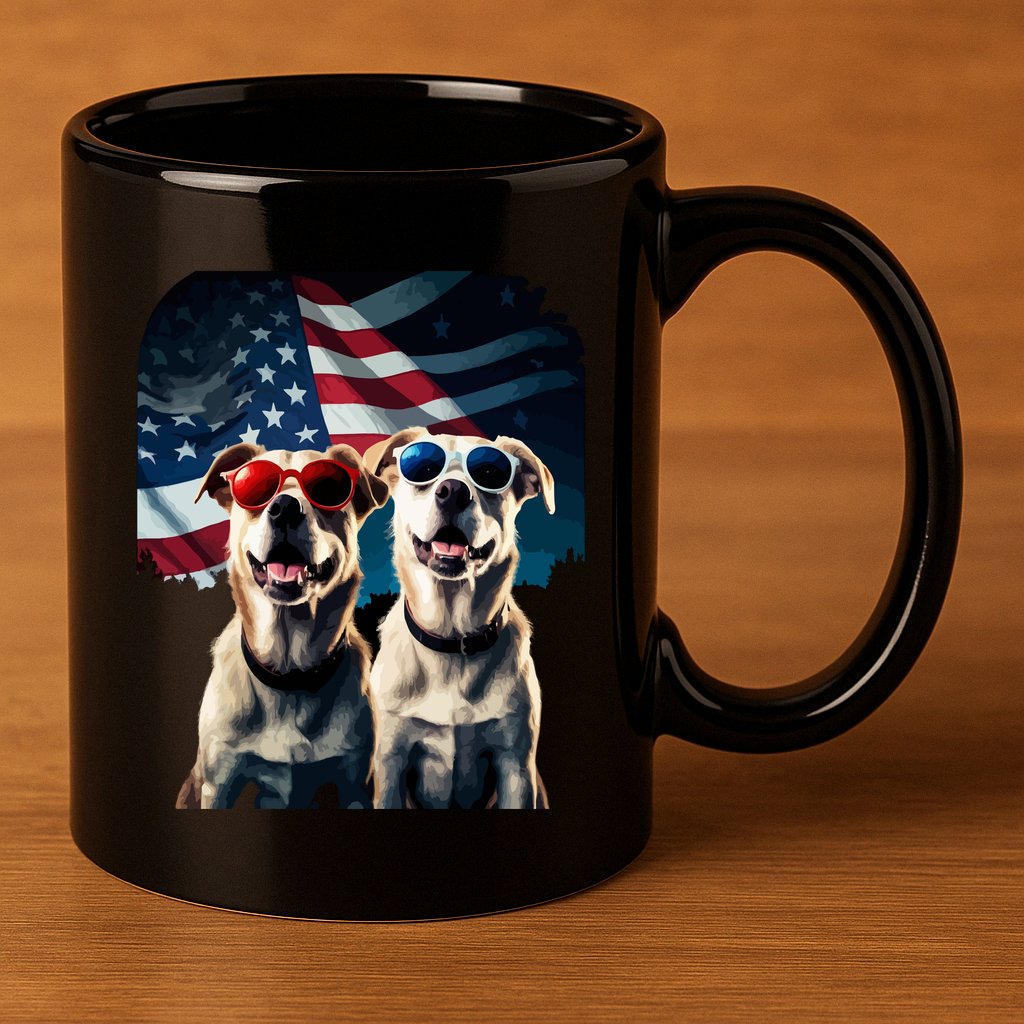 Usa Flag Dog 11oz C Handle Ceramic Mug