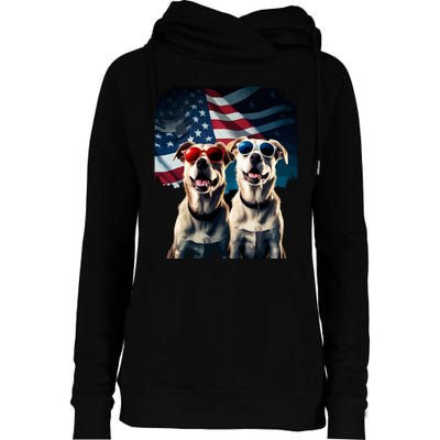 Usa Flag Dog Womens Funnel Neck Pullover Hood