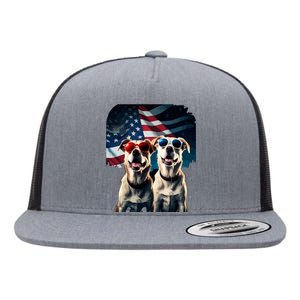 Usa Flag Dog Flat Bill Trucker Hat