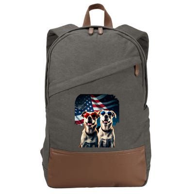 Usa Flag Dog Cotton Canvas Backpack