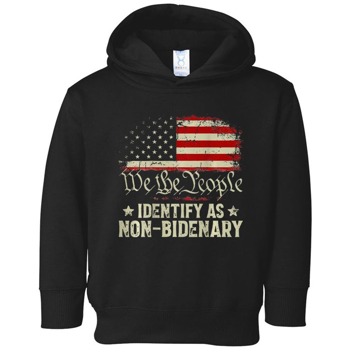 USA Flag Funny Biden I Identify As Non Bidenary (On Back) Toddler Hoodie