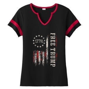 Usa Flag Free Donald Trump Republican Support Ladies Halftime Notch Neck Tee