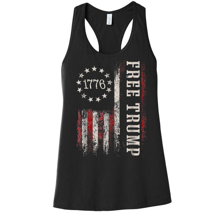 Usa Flag Free Donald Trump Republican Support Women's Racerback Tank