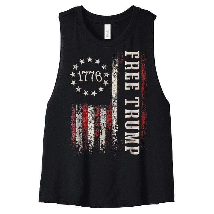 Usa Flag Free Donald Trump Republican Support Women's Racerback Cropped Tank