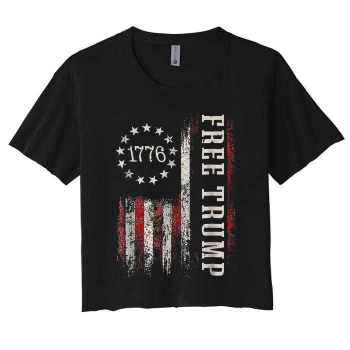 Usa Flag Free Donald Trump Republican Support Women's Crop Top Tee