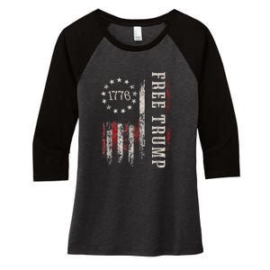 Usa Flag Free Donald Trump Republican Support Women's Tri-Blend 3/4-Sleeve Raglan Shirt