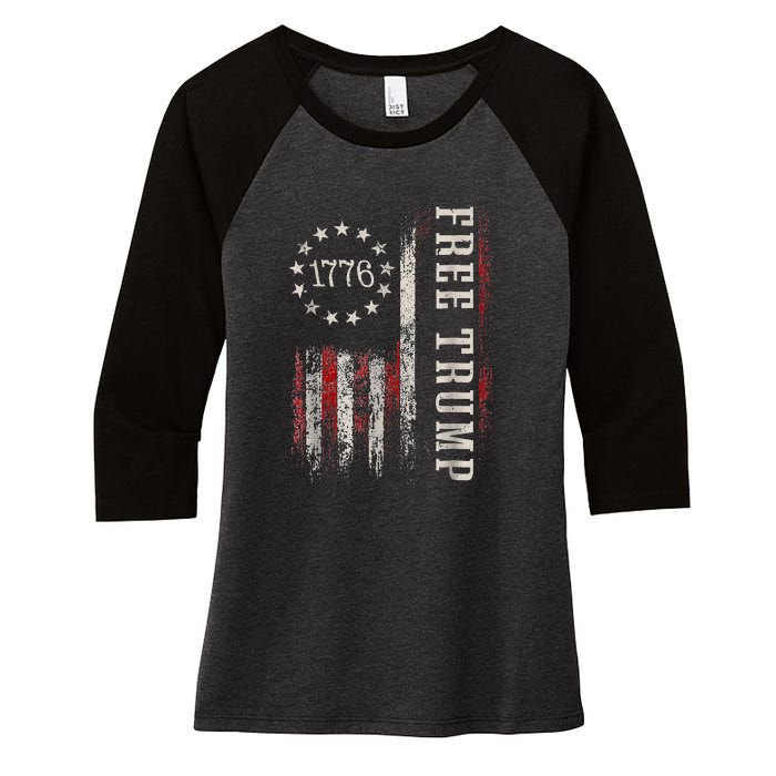 Usa Flag Free Donald Trump Republican Support Women's Tri-Blend 3/4-Sleeve Raglan Shirt