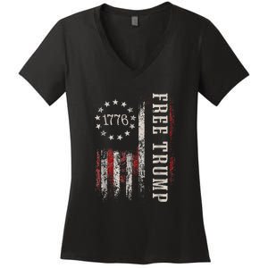 Usa Flag Free Donald Trump Republican Support Women's V-Neck T-Shirt