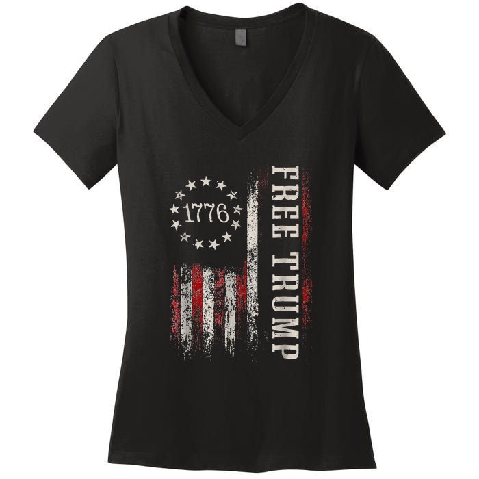 Usa Flag Free Donald Trump Republican Support Women's V-Neck T-Shirt