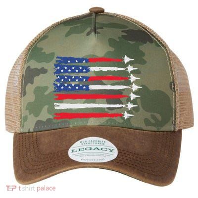 Usa Flag Fighter Jets Patriotic Red Blue White 4th Of July Legacy Tie Dye Trucker Hat