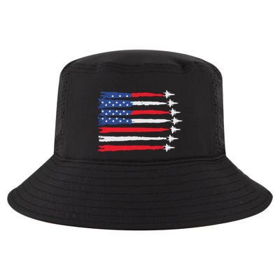 Usa Flag Fighter Jets Patriotic Red Blue White 4th Of July Cool Comfort Performance Bucket Hat