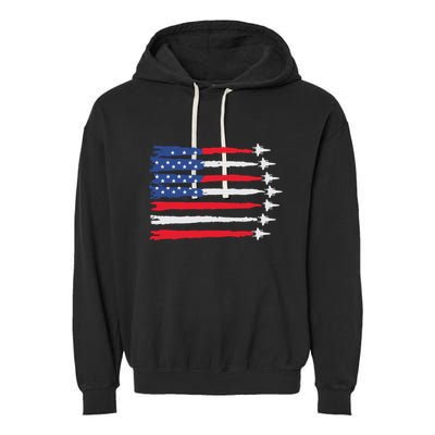 Usa Flag Fighter Jets Patriotic Red Blue White 4th Of July Garment-Dyed Fleece Hoodie
