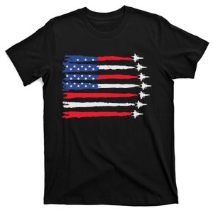 Usa Flag Fighter Jets Patriotic Red Blue White 4th Of July T-Shirt