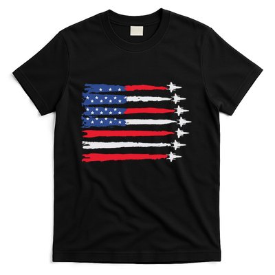 Usa Flag Fighter Jets Patriotic Red Blue White 4th Of July T-Shirt