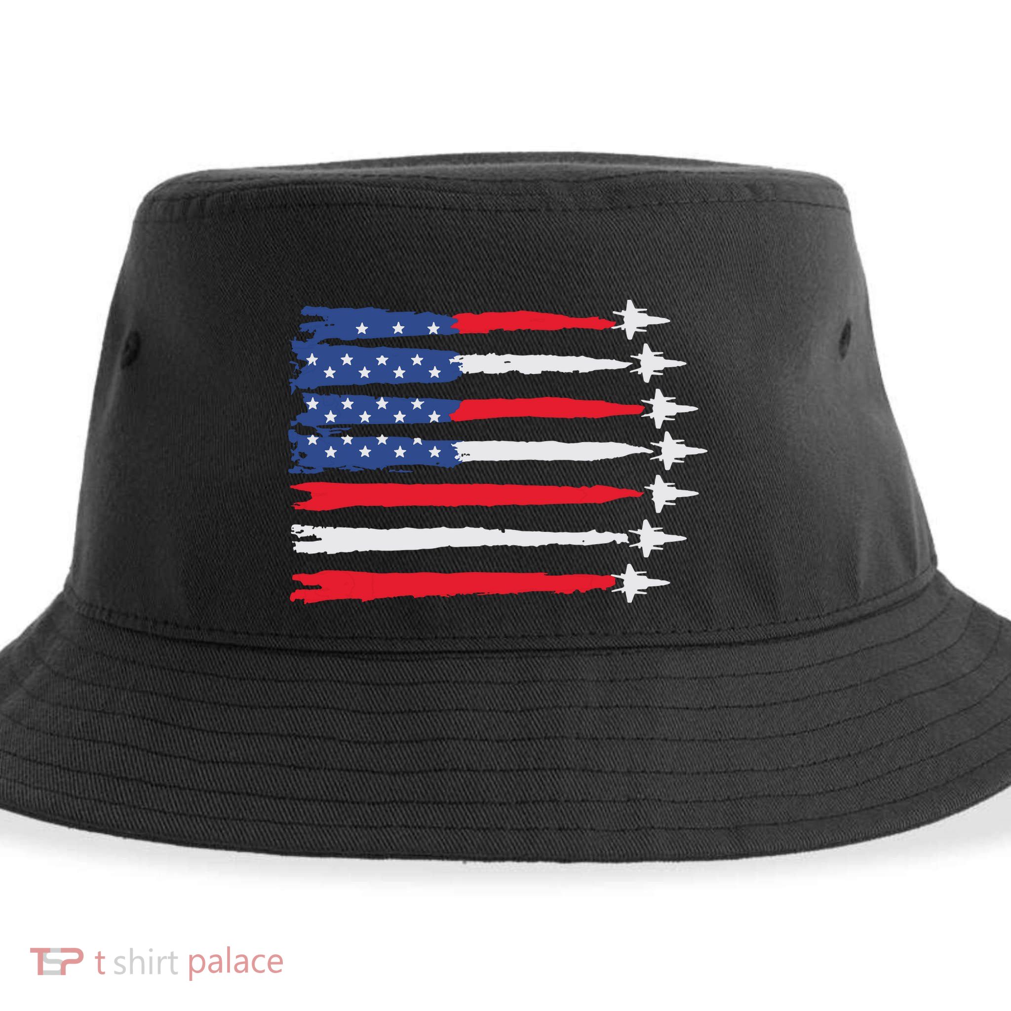 Usa Flag Fighter Jets Patriotic Red Blue White 4th Of July Sustainable Bucket Hat