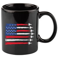 Usa Flag Fighter Jets Patriotic Red Blue White 4th Of July 11oz C Handle Ceramic Mug