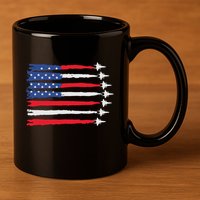 Usa Flag Fighter Jets Patriotic Red Blue White 4th Of July 11oz C Handle Ceramic Mug
