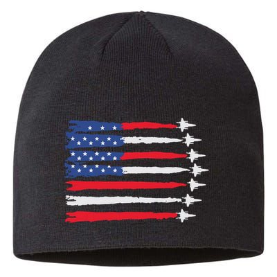 Usa Flag Fighter Jets Patriotic Red Blue White 4th Of July Sustainable Beanie