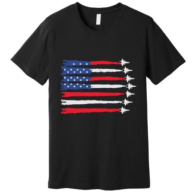 Usa Flag Fighter Jets Patriotic Red Blue White 4th Of July Premium T-Shirt
