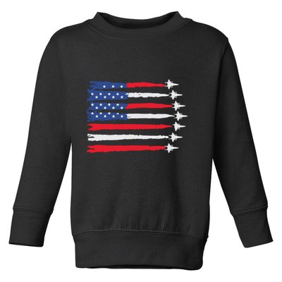 Usa Flag Fighter Jets Patriotic Red Blue White 4th Of July Toddler Sweatshirt