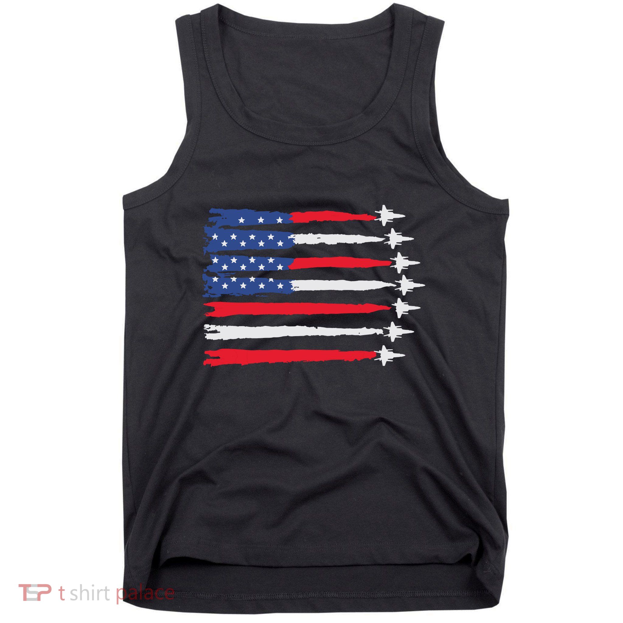 Usa Flag Fighter Jets Patriotic Red Blue White 4th Of July Tank Top