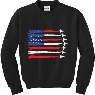 Usa Flag Fighter Jets Patriotic Red Blue White 4th Of July Kids Sweatshirt