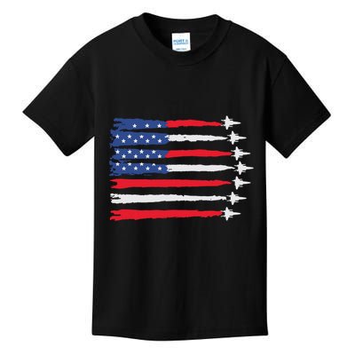 Usa Flag Fighter Jets Patriotic Red Blue White 4th Of July Kids T-Shirt