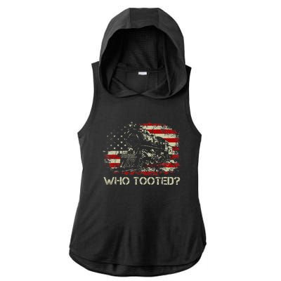 USA Flag Funny Train Lover  Who Tooted Train  Ladies PosiCharge Tri-Blend Wicking Draft Hoodie Tank