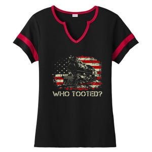 USA Flag Funny Train Lover  Who Tooted Train  Ladies Halftime Notch Neck Tee