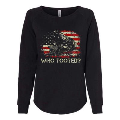 USA Flag Funny Train Lover  Who Tooted Train  Womens California Wash Sweatshirt