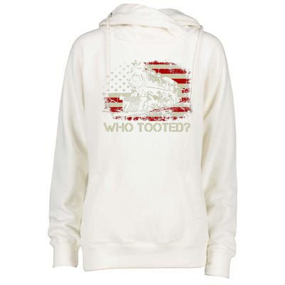 USA Flag Funny Train Lover  Who Tooted Train  Womens Funnel Neck Pullover Hood