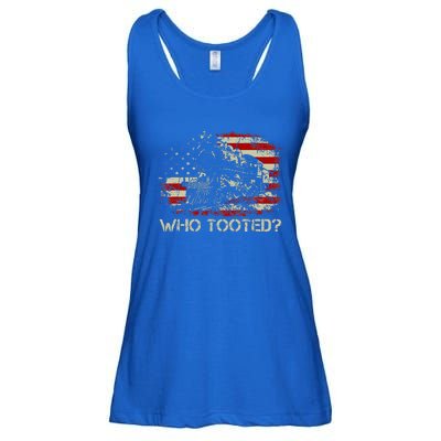 USA Flag Funny Train Lover  Who Tooted Train  Ladies Essential Flowy Tank