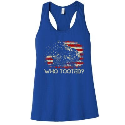 USA Flag Funny Train Lover  Who Tooted Train  Women's Racerback Tank