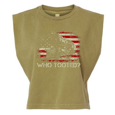 USA Flag Funny Train Lover  Who Tooted Train  Garment-Dyed Women's Muscle Tee