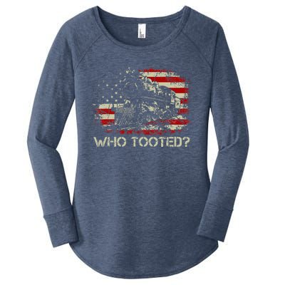 USA Flag Funny Train Lover  Who Tooted Train  Women's Perfect Tri Tunic Long Sleeve Shirt