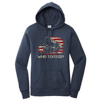 USA Flag Funny Train Lover  Who Tooted Train  Women's Pullover Hoodie