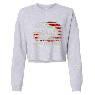 USA Flag Funny Train Lover  Who Tooted Train  Cropped Pullover Crew