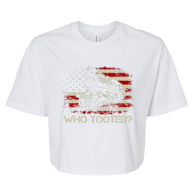 USA Flag Funny Train Lover  Who Tooted Train  Bella+Canvas Jersey Crop Tee