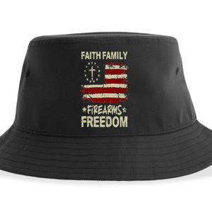 USA Flag Faith Family Firearms Freedom Patriotic Sustainable Bucket Hat