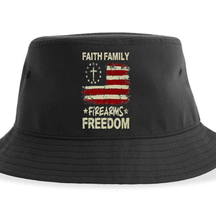 USA Flag Faith Family Firearms Freedom Patriotic Sustainable Bucket Hat