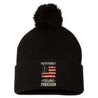 USA Flag Faith Family Firearms Freedom Patriotic Pom Pom 12in Knit Beanie