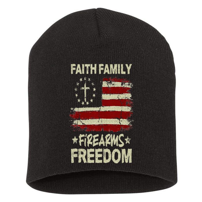 USA Flag Faith Family Firearms Freedom Patriotic Short Acrylic Beanie