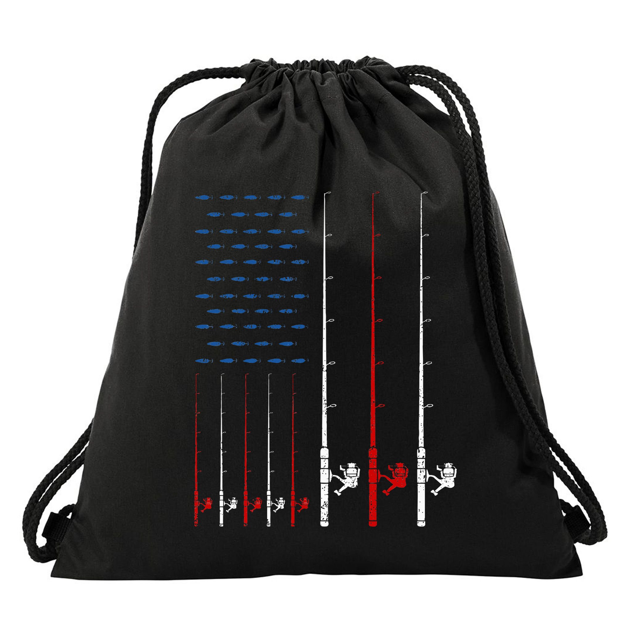 USA Flag Fishing Rods Drawstring Bag